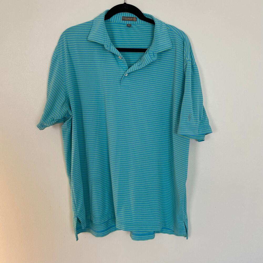 Peter Millar Summer Comfort Blue Green Striped Polo Men's XL Golf Shirt Short